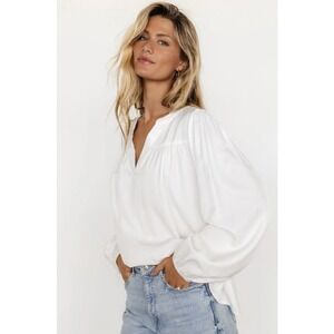 Baltic Born Alina Blouse Womens XL Off White Woven Relaxed Fit V-Neck Boho NEW